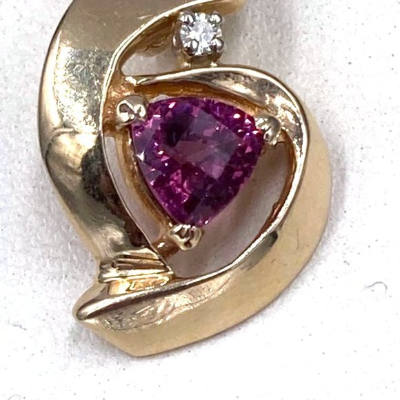 Vintage 14k Yellow Gold Rhodolite Garnet Diamond Pendant - Picture 10 of 10